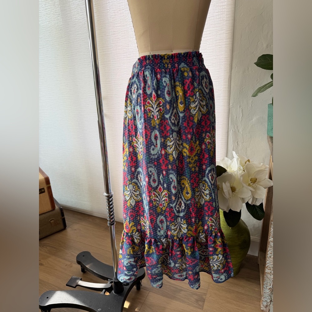 Anthropologie Navy Floral Ikat Maxi Skirt